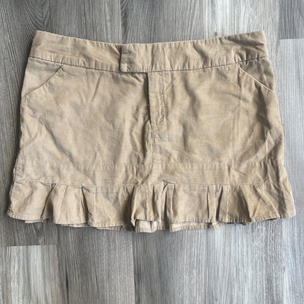 Y2K Mossimo Tan Corduroy Ruffle Hem Mini Skirt Khaki Pleated Size 11